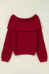 Chunky Ribbed Knit Off Shoulder Foldover Sweater