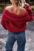 Chunky Ribbed Knit Off Shoulder Foldover Sweater