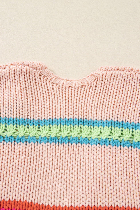 Chunky Striped Open Front Balloon Sleeve Cardigan