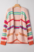 Chunky Striped Open Front Balloon Sleeve Cardigan