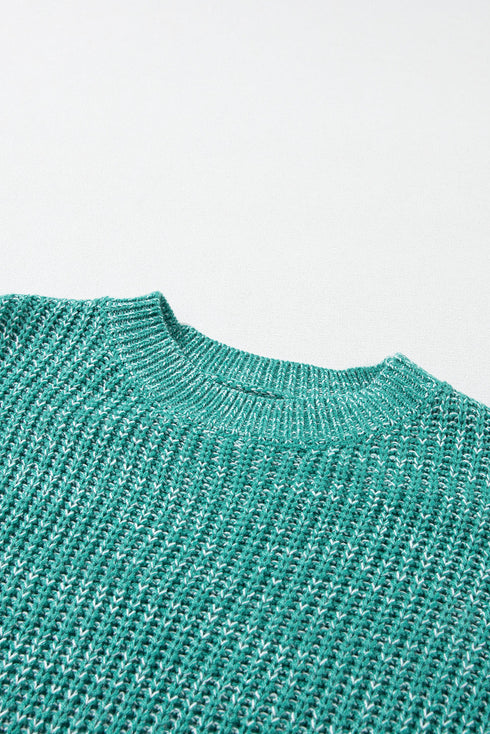 Chunky Textured Knit Balloon Sleeve Crew Neck Sweater