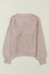 Chunky Textured Knit Balloon Sleeve Crew Neck Sweater
