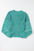 Chunky Textured Knit Balloon Sleeve Crew Neck Sweater