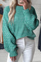 Chunky Textured Knit Balloon Sleeve Crew Neck Sweater