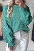 Chunky Textured Knit Balloon Sleeve Crew Neck Sweater
