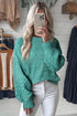 Chunky Textured Knit Balloon Sleeve Crew Neck Sweater