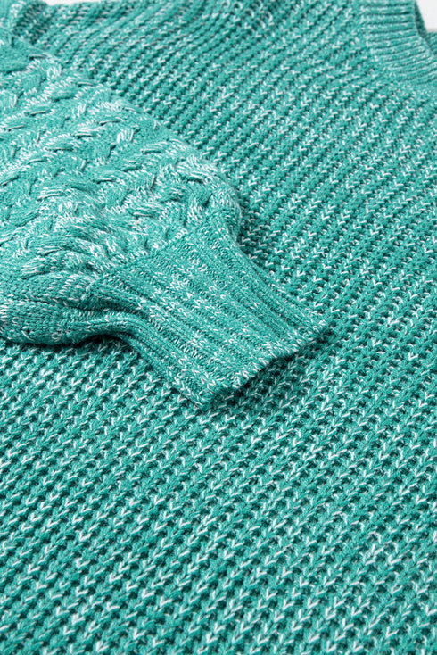 Chunky Textured Knit Balloon Sleeve Crew Neck Sweater