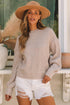 Chunky Textured Knit Balloon Sleeve Crew Neck Sweater