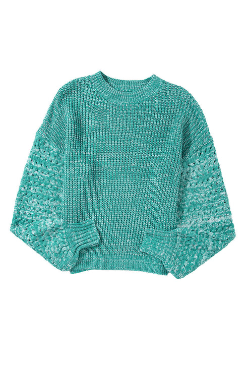 Chunky Textured Knit Balloon Sleeve Crew Neck Sweater