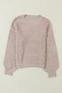 Chunky Textured Knit Balloon Sleeve Crew Neck Sweater