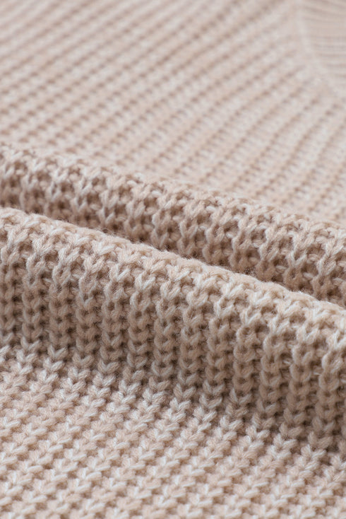 Chunky Textured Knit Balloon Sleeve Crew Neck Sweater