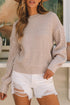 Chunky Textured Knit Balloon Sleeve Crew Neck Sweater