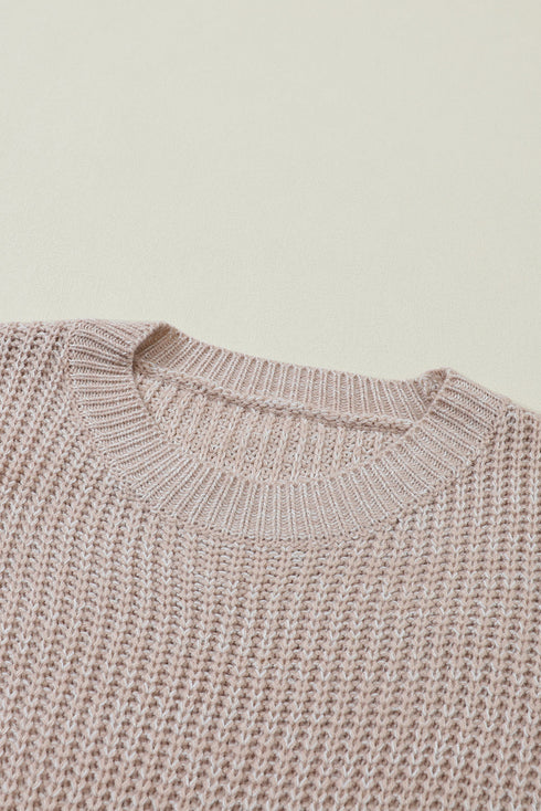 Chunky Textured Knit Balloon Sleeve Crew Neck Sweater