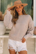 Chunky Textured Knit Balloon Sleeve Crew Neck Sweater