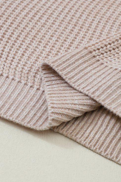 Chunky Textured Knit Balloon Sleeve Crew Neck Sweater