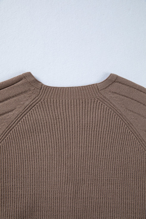 Chunky Textured Sleeve Button Front V Neck Knit Cardigan