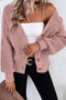 Chunky Textured Sleeve Button Front V Neck Knit Cardigan