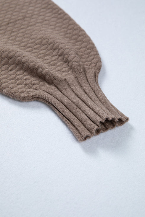 Chunky Textured Sleeve Button Front V Neck Knit Cardigan