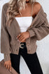 Chunky Textured Sleeve Button Front V Neck Knit Cardigan