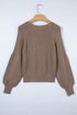 Chunky Textured Sleeve Button Front V Neck Knit Cardigan