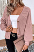 Chunky Textured Sleeve Button Front V Neck Knit Cardigan
