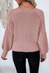 Chunky Textured Sleeve Button Front V Neck Knit Cardigan