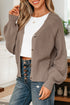 Chunky Textured Sleeve Button Front V Neck Knit Cardigan