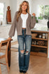 Chunky Textured Sleeve Button Front V Neck Knit Cardigan