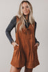 Cinnamon Solid Tie V Neck Sleeveless Corduroy Romper