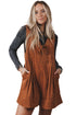 Cinnamon Solid Tie V Neck Sleeveless Corduroy Romper