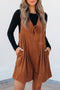 Cinnamon Solid Tie V Neck Sleeveless Corduroy Romper