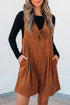 Cinnamon Solid Tie V Neck Sleeveless Corduroy Romper