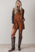 Cinnamon Solid Tie V Neck Sleeveless Corduroy Romper