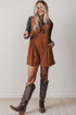 Cinnamon Solid Tie V Neck Sleeveless Corduroy Romper