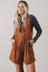 Cinnamon Solid Tie V Neck Sleeveless Corduroy Romper