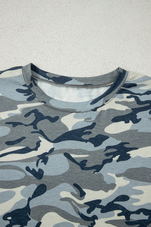 Classic Camouflage Print Short Sleeve Crew Neck Shirt