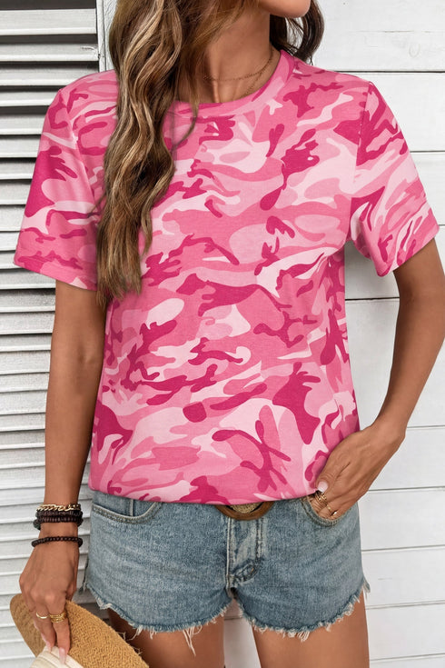 Classic Camouflage Print Short Sleeve Crew Neck Shirt