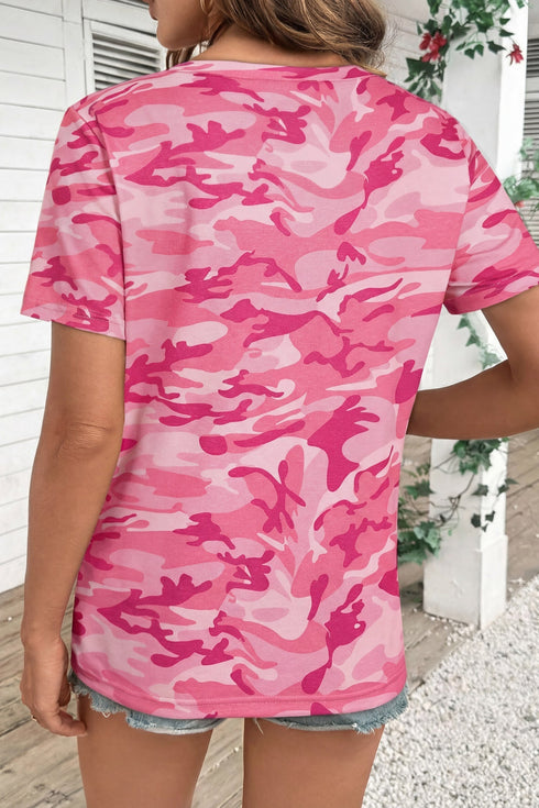 Classic Camouflage Print Short Sleeve Crew Neck Shirt