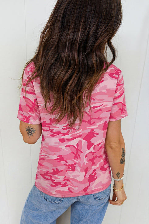 Classic Camouflage Print Short Sleeve Crew Neck Shirt
