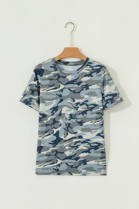 Classic Camouflage Print Short Sleeve Crew Neck Shirt