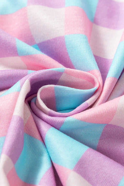 Classic Checkered Print Short Sleeve Knit Sleepwear Pajama Set