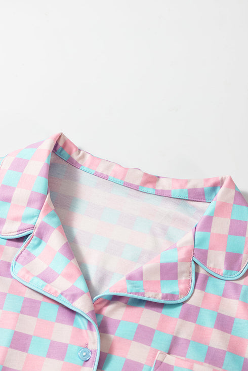 Classic Checkered Print Short Sleeve Knit Sleepwear Pajama Set