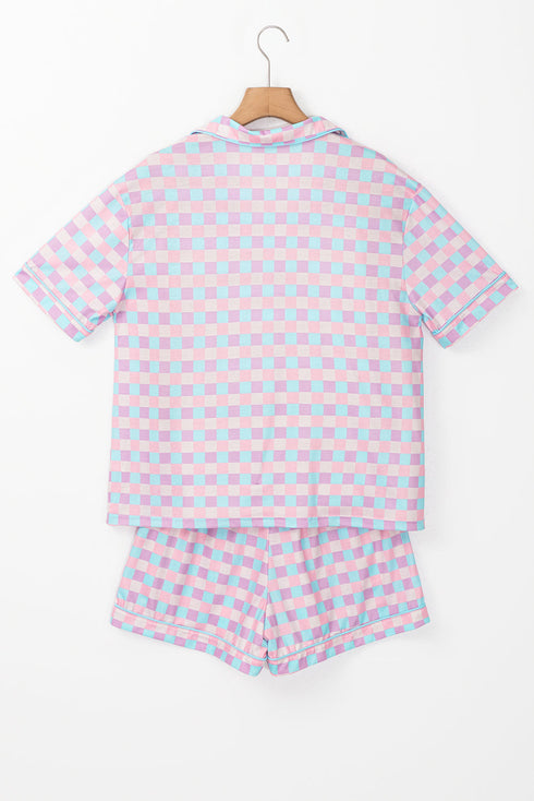 Classic Checkered Print Short Sleeve Knit Sleepwear Pajama Set