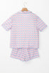 Classic Checkered Print Short Sleeve Knit Sleepwear Pajama Set