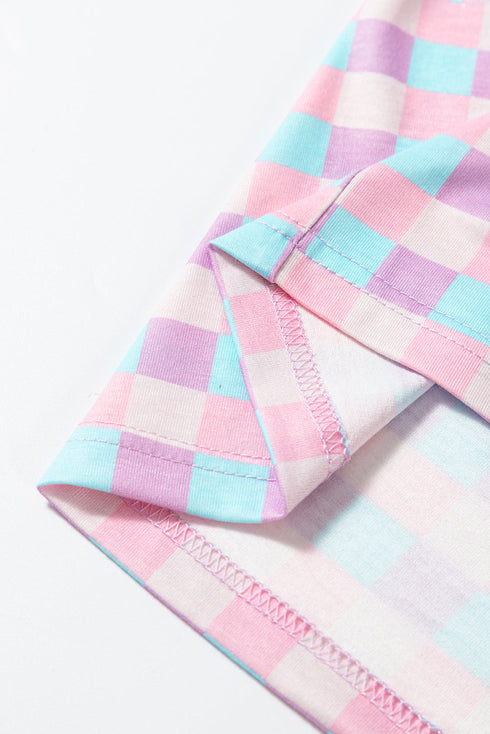 Classic Checkered Print Short Sleeve Knit Sleepwear Pajama Set