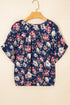 Classic Floral Print Gathered Scoop Neck Short Sleeve Top