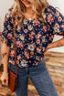 Classic Floral Print Gathered Scoop Neck Short Sleeve Top