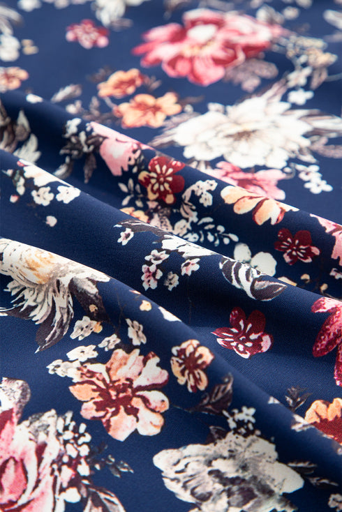 Classic Floral Print Gathered Scoop Neck Short Sleeve Top