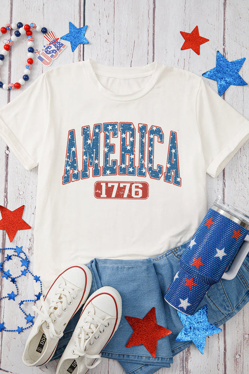 Classic Freedom America 1776 Star Accent Patriotic Graphic Tee Shirt