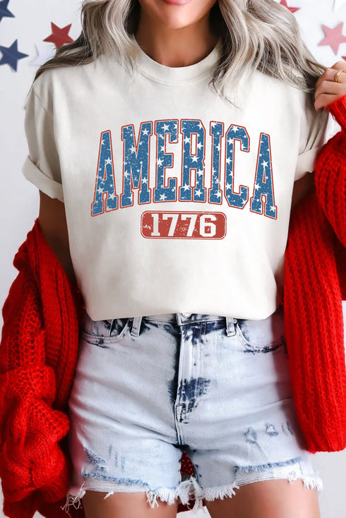 Classic Freedom America 1776 Star Accent Patriotic Graphic Tee Shirt